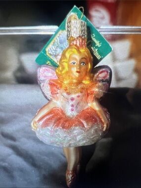 Old World Christmas Glass Fairy Ballerina Ornament in Pink and Gold